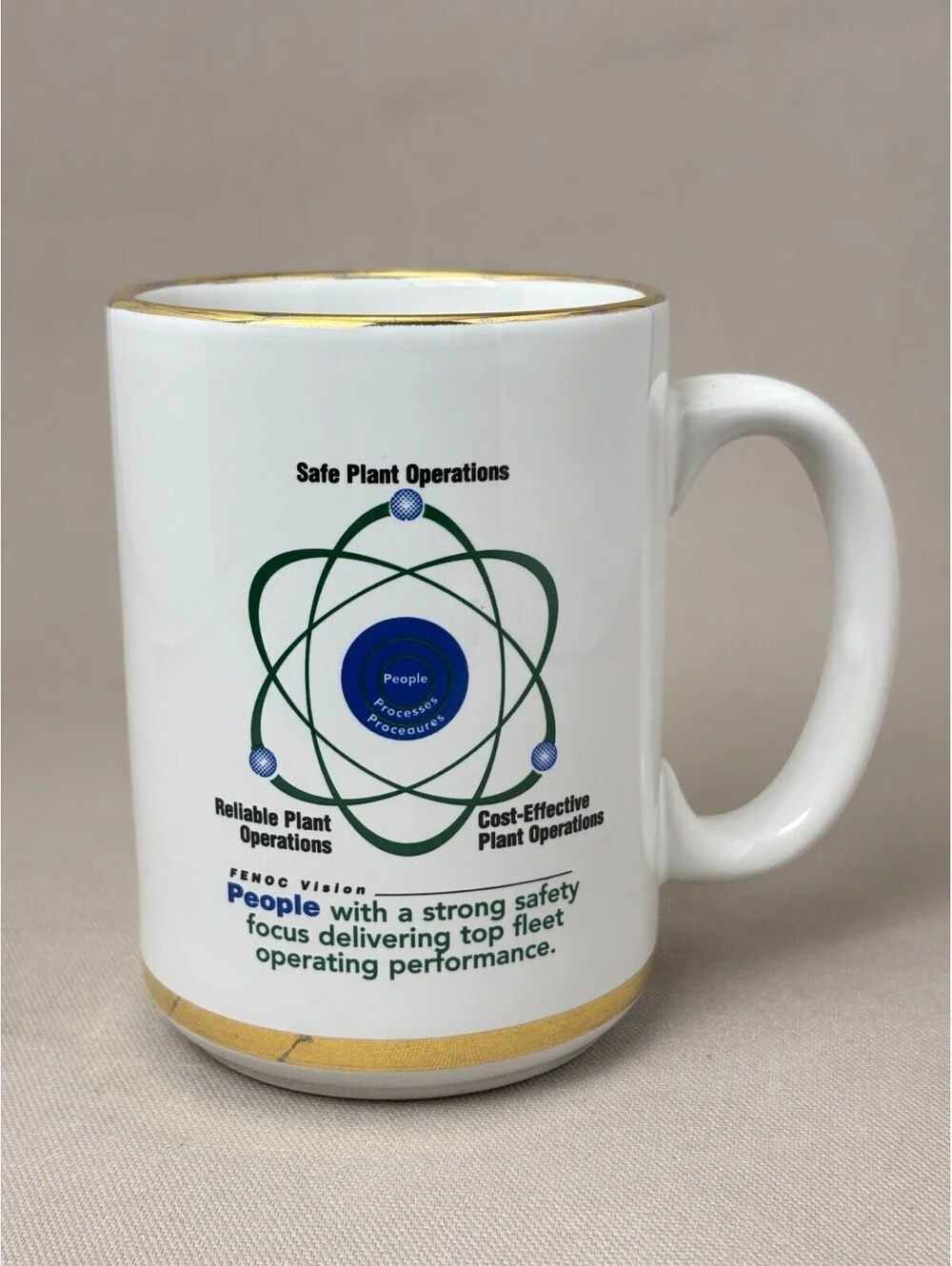 Vintage FENOC FirstEnergy Nuclear Operating Co Coffee Mug Atomic Gold Trim 14oz